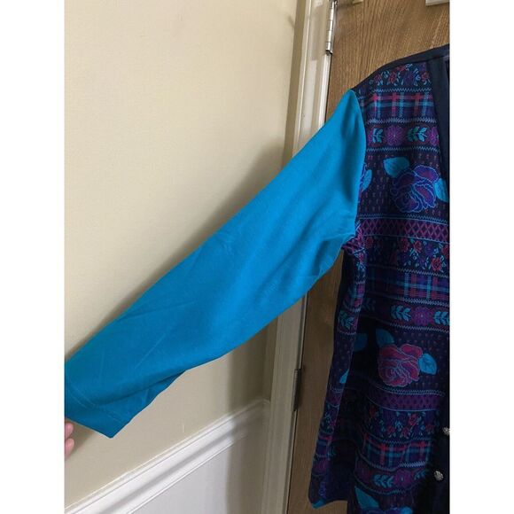 Vintage Women's Alfred Dunner Cardigan Sweater Turquoise Navy Purple 2X Button - Picture 4 of 12